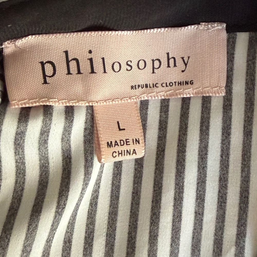 Philosophy Button Down Shirt Women L Black White Striped High-Low Long Sleeve - Picture 3 of 5